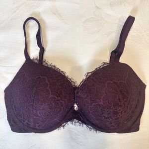 Victorias Secret Women's 32DD Bra Plum Floral Lace Underwire‎ Padded Push Up